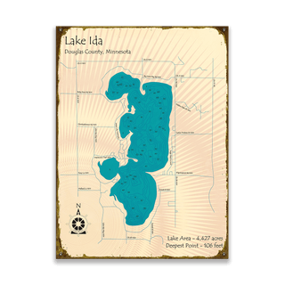 Lake Ida, Douglas County, Minnesota - Wood & Metal Wall Art Wood & Metal Wall Art Lake Art Metal 9" x 12"