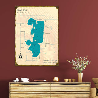 Lake Ida, Douglas County, Minnesota - Wood & Metal Wall Art Wood & Metal Wall Art Lake Art