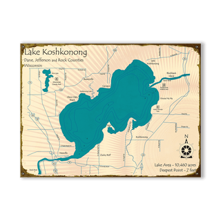 Lake Koshkonong, Wisconsin - Wood & Metal Wall Art Wood & Metal Wall Art Lake Art Metal 12" x 9"