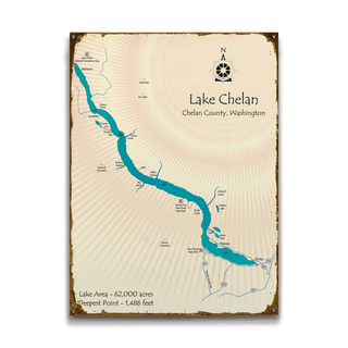 Lake Chelan, Washington - Wood & Metal Wall Art Wood & Metal Wall Art Lake Art Metal 17" x 23"