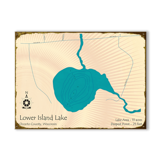 Lower Island Lake, Wisconsin - Wood & Metal Wall Art Wood & Metal Wall Art Lake Art Metal 23" x 17"