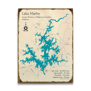 Lake Martin, Alabama - Wood & Metal Wall Art Wood & Metal Wall Art Lake Art Metal 17" x 23"