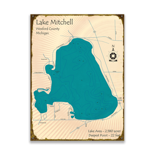 Lake Mitchell, Wexford County, Michigan - Wood & Metal Wall Art Wood & Metal Wall Art Lake Art Metal 9" x 12"