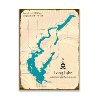 Long Lake, Waushburn County, Wisconsin - Wood & Metal Wall Art Wood & Metal Wall Art Lake Art Metal 17" x 23"