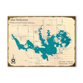 Lake Nokomis, Wisconsin - Wood & Metal Wall Art Wood & Metal Wall Art Lake Art Metal 23" x 17"