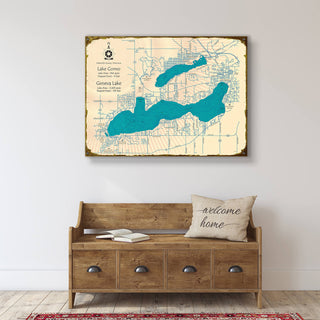 Lake Como and Lake Geneva, Wisconsin - Wood & Metal Wall Art Wood & Metal Wall Art Lake Art