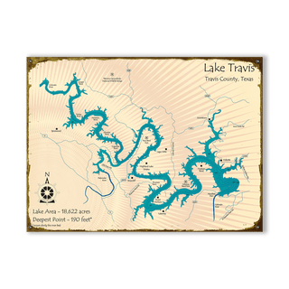 Lake Travis, Texas - Wood & Metal Wall Art Wood & Metal Wall Art Lake Art Metal 23" x 17"
