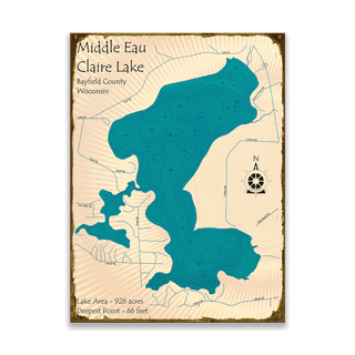 Middle Eau Claire Lake, Wisconsin - Wood & Metal Wall Art Wood & Metal Wall Art Lake Art Metal 17" x 23"