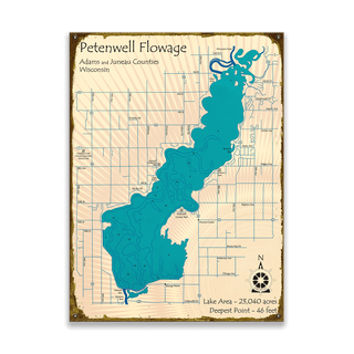 Petenwell Flowage, Wisconsin - Wood & Metal Wall Art Wood & Metal Wall Art Lake Art Metal 17" x 23"