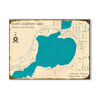 South Lindstrom Lake, Minnesota - Wood & Metal Wall Art Wood & Metal Wall Art Lake Art Metal 17" x 23"