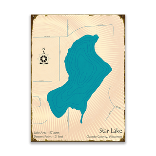 Star Lake, Wisconsin - Wood & Metal Wall Art Wood & Metal Wall Art Lake Art Metal 17" x 23"