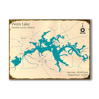 Weiss Lake, Alabama - Wood & Metal Wall Art Wood & Metal Wall Art Lake Art Metal 23" x 17"