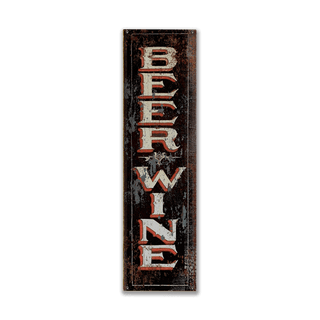 Vintage Beer & Wine Sign: Black - Wood & Metal Wall Art Wood & Metal Wall Art Marty Mummert Studio Metal 10.5" x 36"
