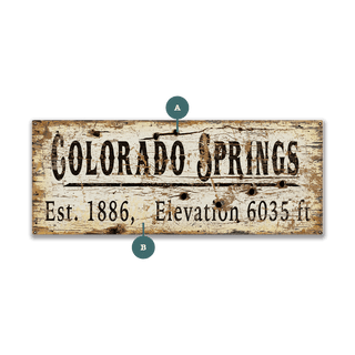 Colorado Springs Established & Elevation - Wood & Metal Wall Art Wood & Metal Wall Art Out West Design Metal 16" x 7"
