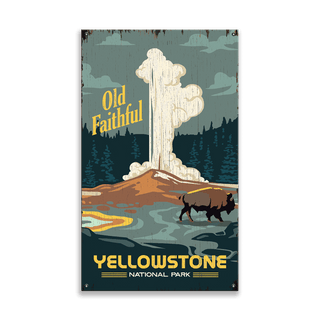 [DN] SIGN OLD FAITHFUL DISTRESSED WOOD 8X14 Wood & Metal Wall Art Out West Design Metal 8" x 14"