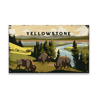 [DN] SIGN BISON MEADOW DISTRESSED WOOD 8X14 Wood & Metal Wall Art Out West Design Metal 14" x 8"