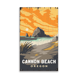 Cannon Beach Sunset - Wood & Metal Wall Art Wood & Metal Wall Art Out West Design Metal 8" x 14"