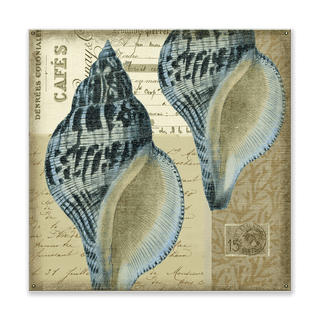 Indigo Shells: Whelk Pair - Wood & Metal Wall Art Wood & Metal Wall Art Suzanne Nicoll Metal 10.5" x 10.5"