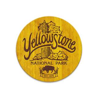 [DN] MAG YELLOWSTONE ROUND VINTAGE WOOD Souvenirs & Gifts Meissenburg Designs Wood Magnet (Pack of 12) 3.25" Round