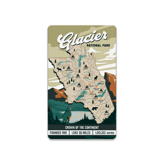 Glacier National Park Illustrated Map - Souvenirs & Gifts Souvenirs & Gifts Out West Design Wood Magnet (Pack of 12) 2.25" x 3.75"