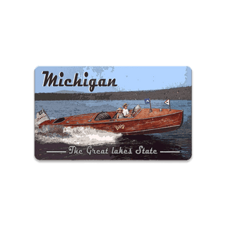 The Great Lakes State Vintage Boating Sign - Souvenirs & Gifts Souvenirs & Gifts Out West Design Wood Magnet (Pack of 12) 3.75" x 2.25"
