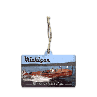 The Great Lakes State Vintage Boating Sign - Souvenirs & Gifts Souvenirs & Gifts Out West Design Wood Ornament (Pack of 12) 4" x 2.4"