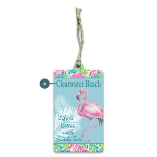 Sandy Toes Tropical Flamingo: Personalized - Souvenirs & Gifts Souvenirs & Gifts Joanne Murphy Wood Ornament (Pack of 12) 2.4" x 4"