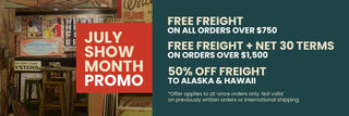 july show month promo free freight and net 30 terms