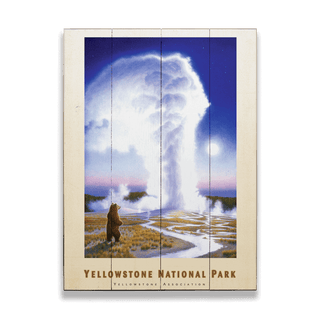 Yellowstone National Park Grizzly and Geyser - Wood & Metal Wall Art Wood & Metal Wall Art Monte Dolack Wood 17" x 23"