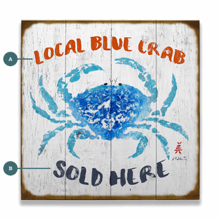 Local Blue Crab Sold Here - Wood & Metal Wall Art Wood & Metal Wall Art FishAye Trading Company Wood 18" x 18"