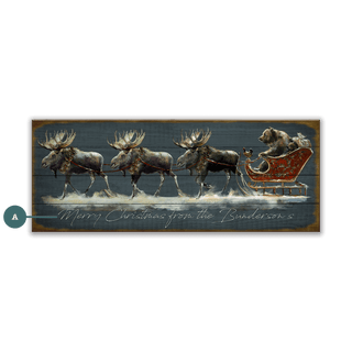 Santa Grizzly Sleigh with Moose - Wood & Metal Wall Art Wood & Metal Wall Art Marilynn Dwyer Mason Wood 36" x 14"