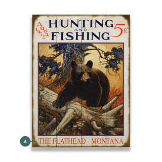 Hunting and Fishing Bear: Personalized - Wood & Metal Wall Art Wood & Metal Wall Art Meissenburg Designs Wood 9" x 12"