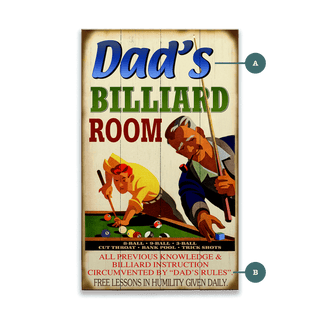 Dad's Billiard Room - Wood & Metal Wall Art Wood & Metal Wall Art Meissenburg Designs Wood 8" x 14"