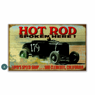 Hot Rod Spoken Here - Wood & Metal Wall Art Wood & Metal Wall Art Meissenburg Designs Wood 14" x 8"