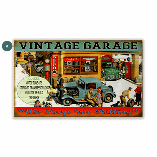 Vintage Garage - Wood & Metal Wall Art Wood & Metal Wall Art Meissenburg Designs Wood 14" x 8"