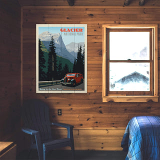 Red Jammer Bus at Glacier National Park - Wood & Metal Wall Art Wood & Metal Wall Art Anderson Design Group