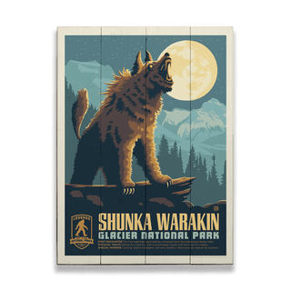 Shunka Warakin: Glacier's Nocturnal Legend - Wood & Metal Wall Art Wood & Metal Wall Art Anderson Design Group