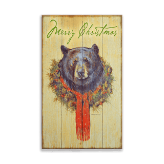 Bear in Wreath: Generic - Wood & Metal Wall Art Wood & Metal Wall Art Marilynn Dwyer Mason Wood 14" x 24"