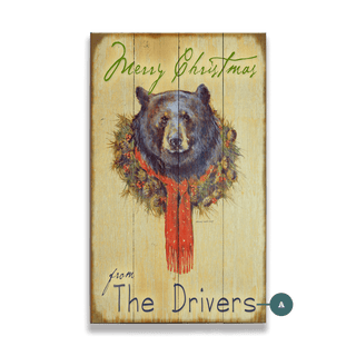 Bear in Wreath: Personalized - Wood & Metal Wall Art Wood & Metal Wall Art Marilynn Dwyer Mason Wood 14" x 24"