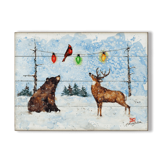 A Bear, Deer, and Cardinal Christmas - Wood & Metal Wall Art Wood & Metal Wall Art Dean Crouser Wood 12" x 9"