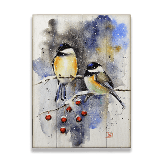 Chickadees and Crabapples - Wood & Metal Wall Art Wood & Metal Wall Art Dean Crouser Wood 9" x 12"