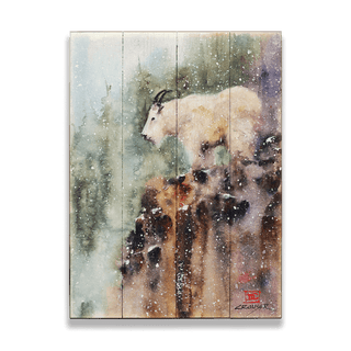 Mountain Goat in the Snow - Wood & Metal Wall Art Wood & Metal Wall Art Dean Crouser Wood 9" x 12"