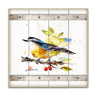 Nuthatch and Berries - Wood Plank Wall Art Wood & Metal Wall Art Dean Crouser