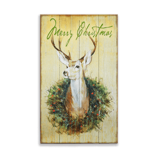 Holiday Buck in Wreath: Generic - Wood & Metal Wall Art Wood & Metal Wall Art Marilynn Dwyer Mason Wood 14" x 24"