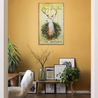 Holiday Buck in Wreath: Personalized - Wood & Metal Wall Art Wood & Metal Wall Art Marilynn Dwyer Mason