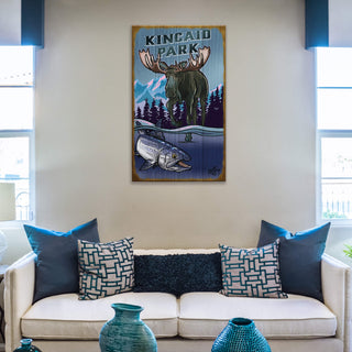 Moose and Salmon in Winter - Wood Plank Wall Art Wood & Metal Wall Art Ed Anderson