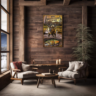 Elk and Trout at Dawn - Wood Plank Wall Art Wood & Metal Wall Art Ed Anderson