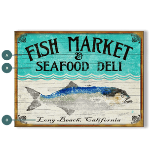Fish Market & Seafood Deli - Wood & Metal Wall Art Wood & Metal Wall Art FishAye Trading Company Wood 23" x 17"