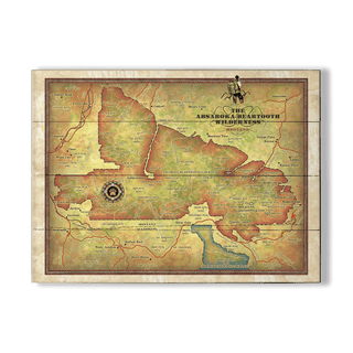 The Absaroka-Beartooth Wilderness: Illustrated Map - Wood & Metal Wall Art Wood & Metal Wall Art Lisa Middleton Wood 23" x 17"