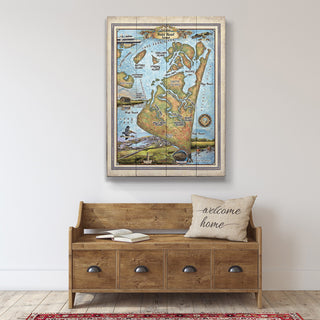 Bald Head Island, North Carolina: Illustrated Map - Wood & Metal Wall Art Wood & Metal Wall Art Lisa Middleton